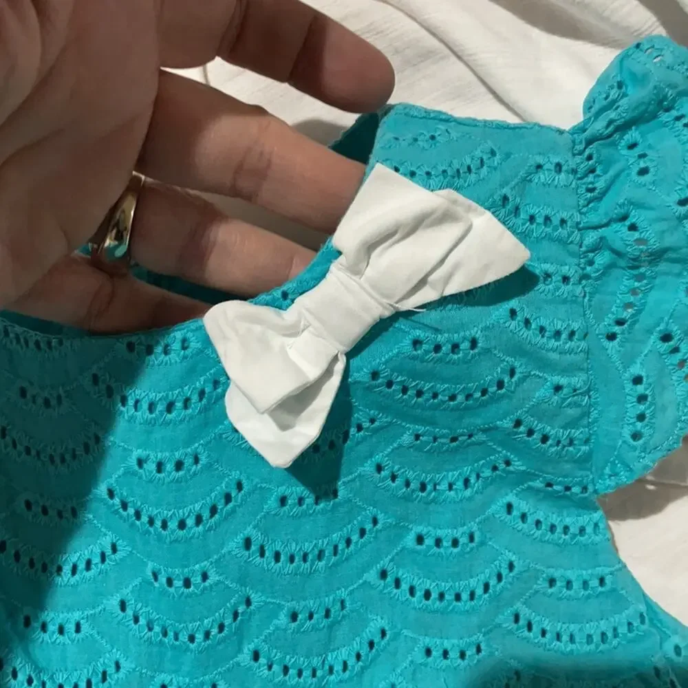 Gymboree 5t turquoise white eyelet dress lined worn once euc